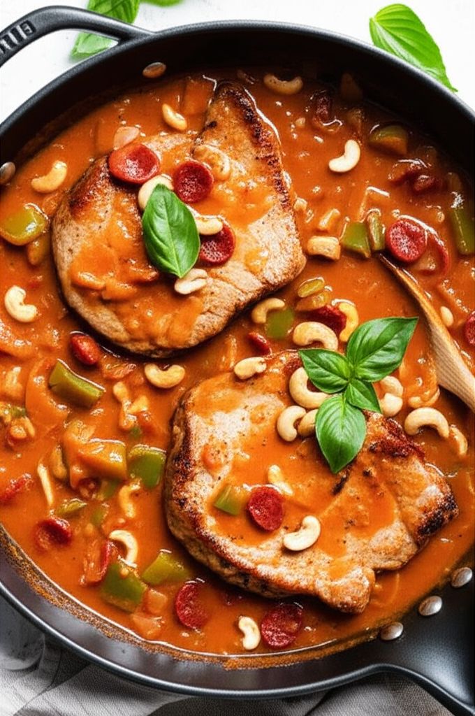 Dan's Pork in Tangy Pepperoni and Cashew Sauce