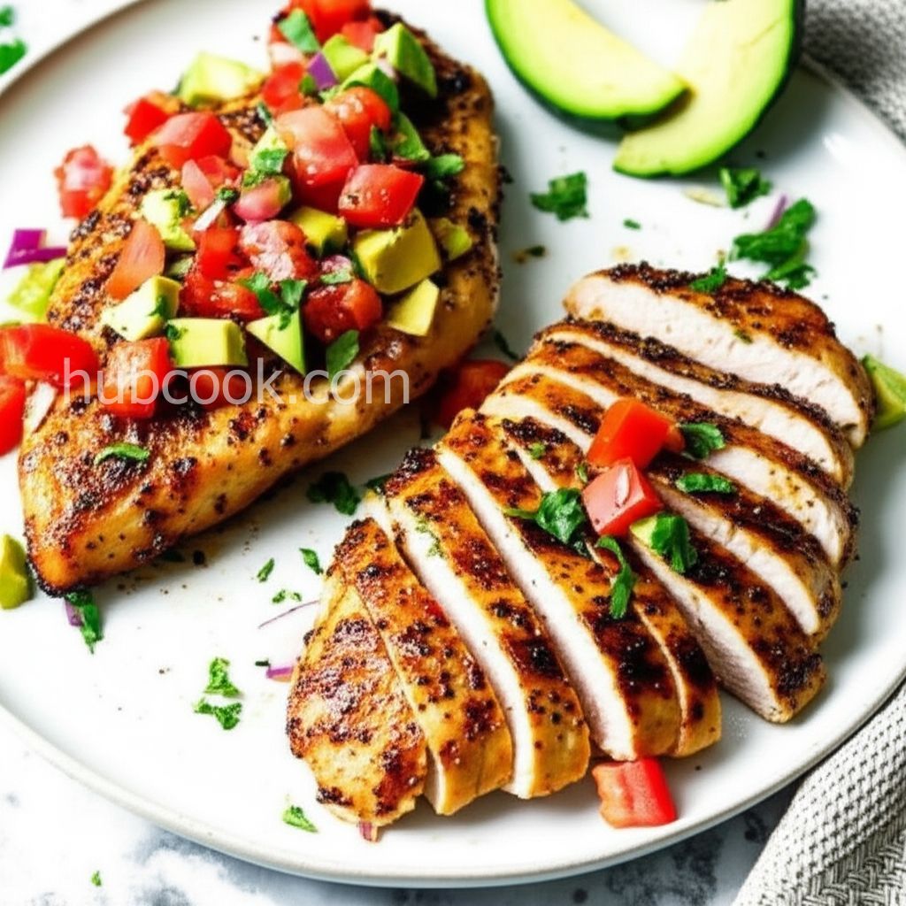 Grilled Chicken with Heirloom Tomato and Avocado Salsa
