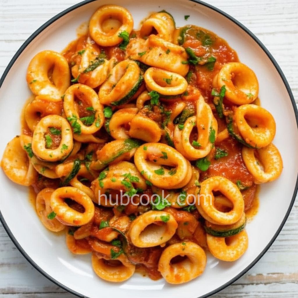Pasta con Seppioline e Zucchine alla Julienne (Zucchini and Calamari Pasta)