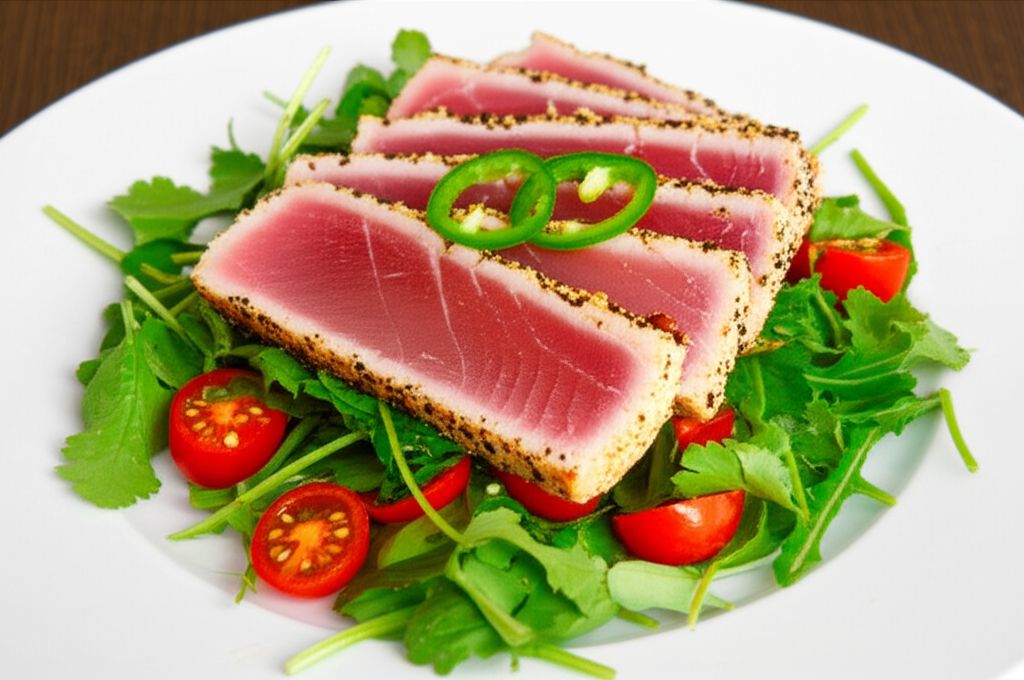 Seared Ahi Tuna with Watercress, Chile, and Ginger Salad