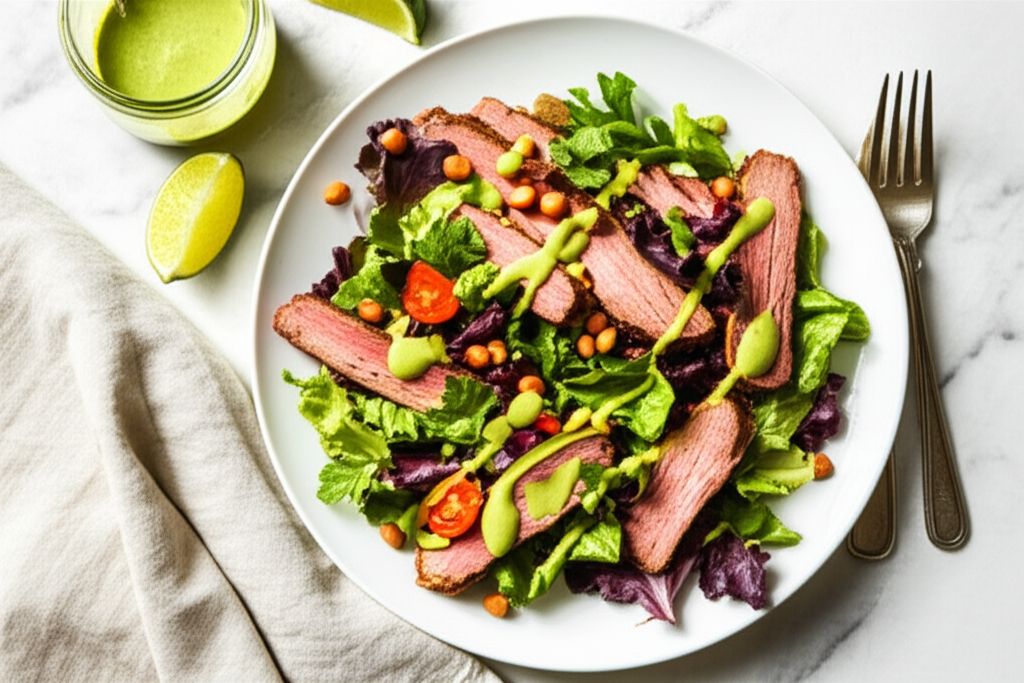Slow Cooker Steak Salad with Cilantro Lime Dressing