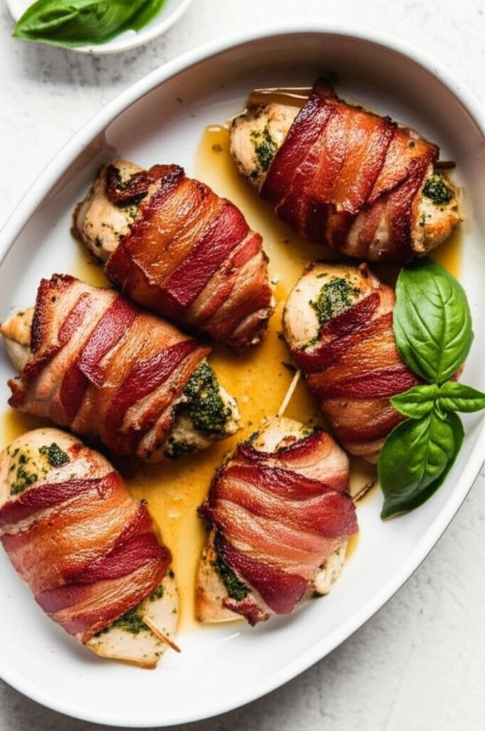 Bacon Wrapped Pesto Chicken