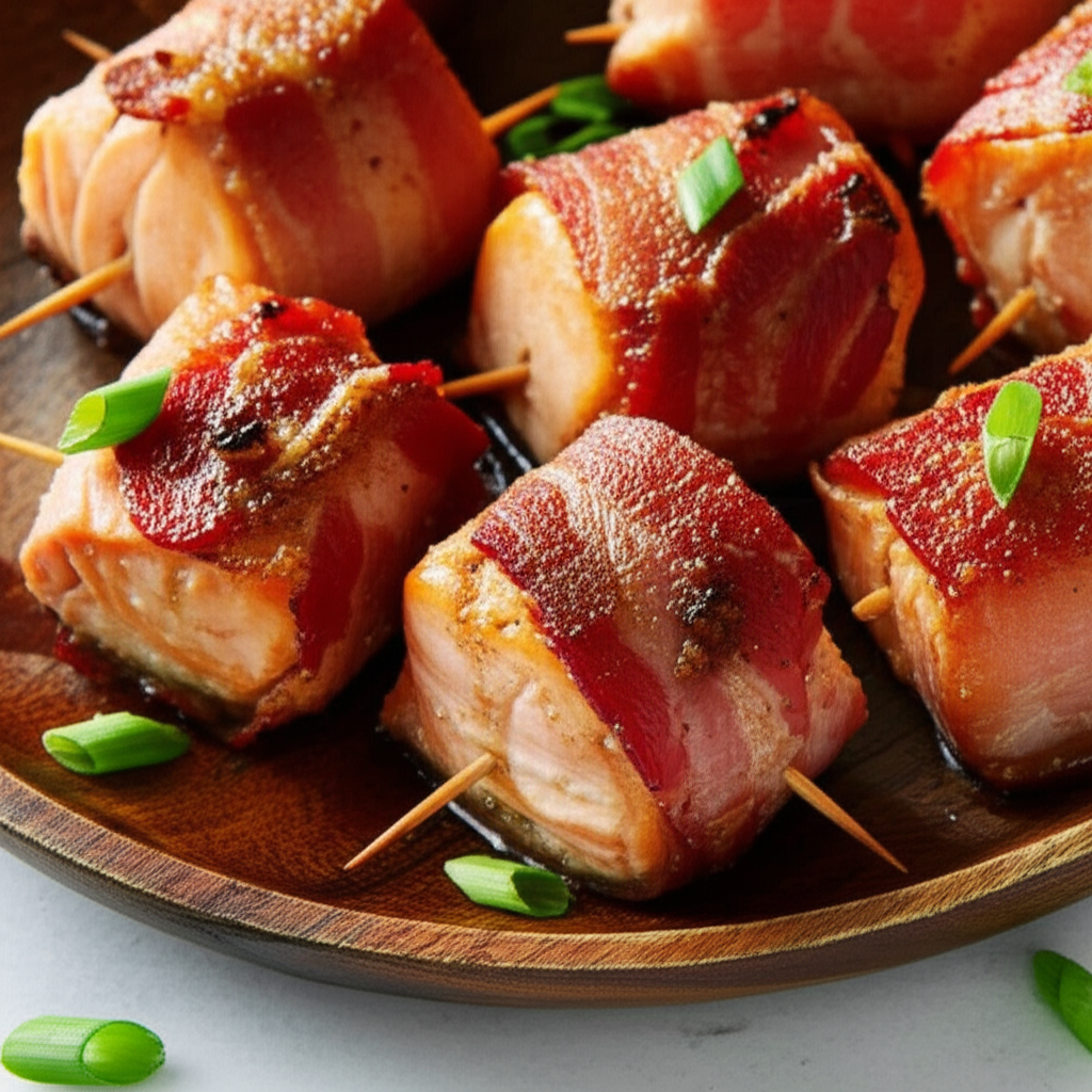Bacon-Wrapped Bourbon-Marinated Salmon
