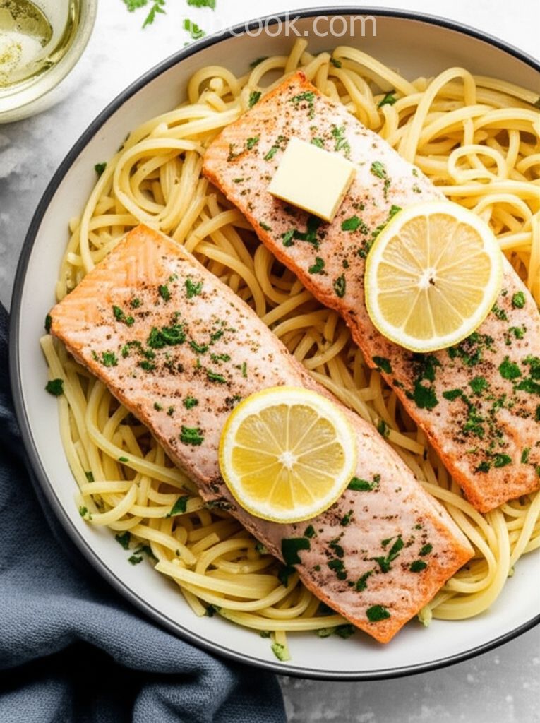 Baked Lemon-Butter Salmon with Pasta
