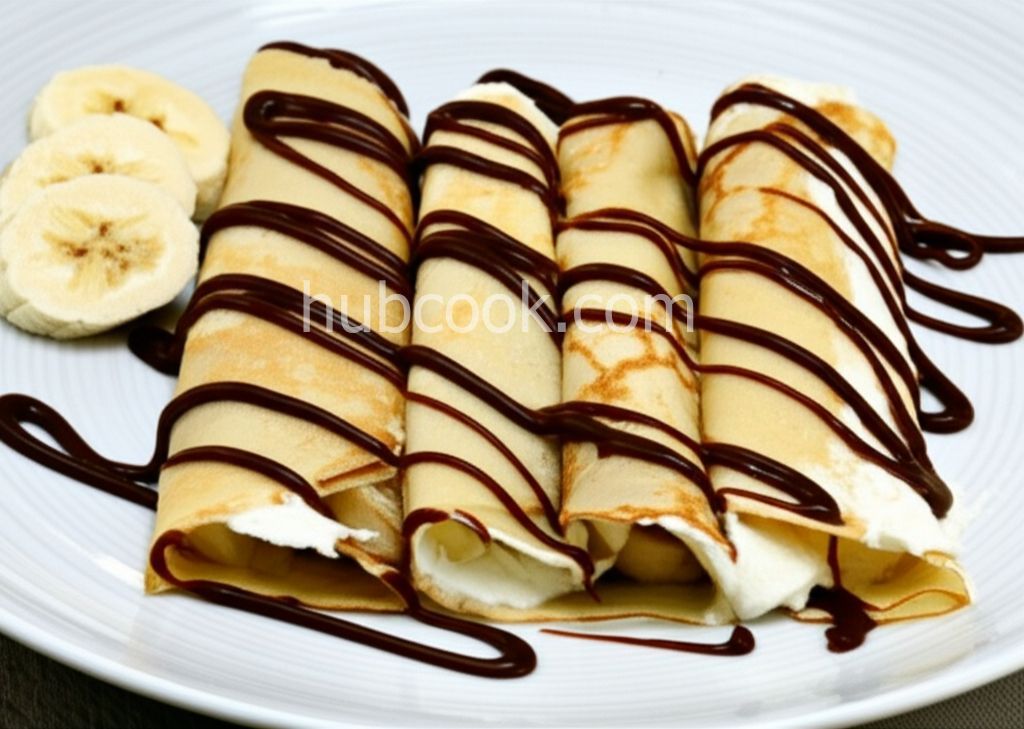Banana-Stuffed Crepes with Hazelnut Sauce