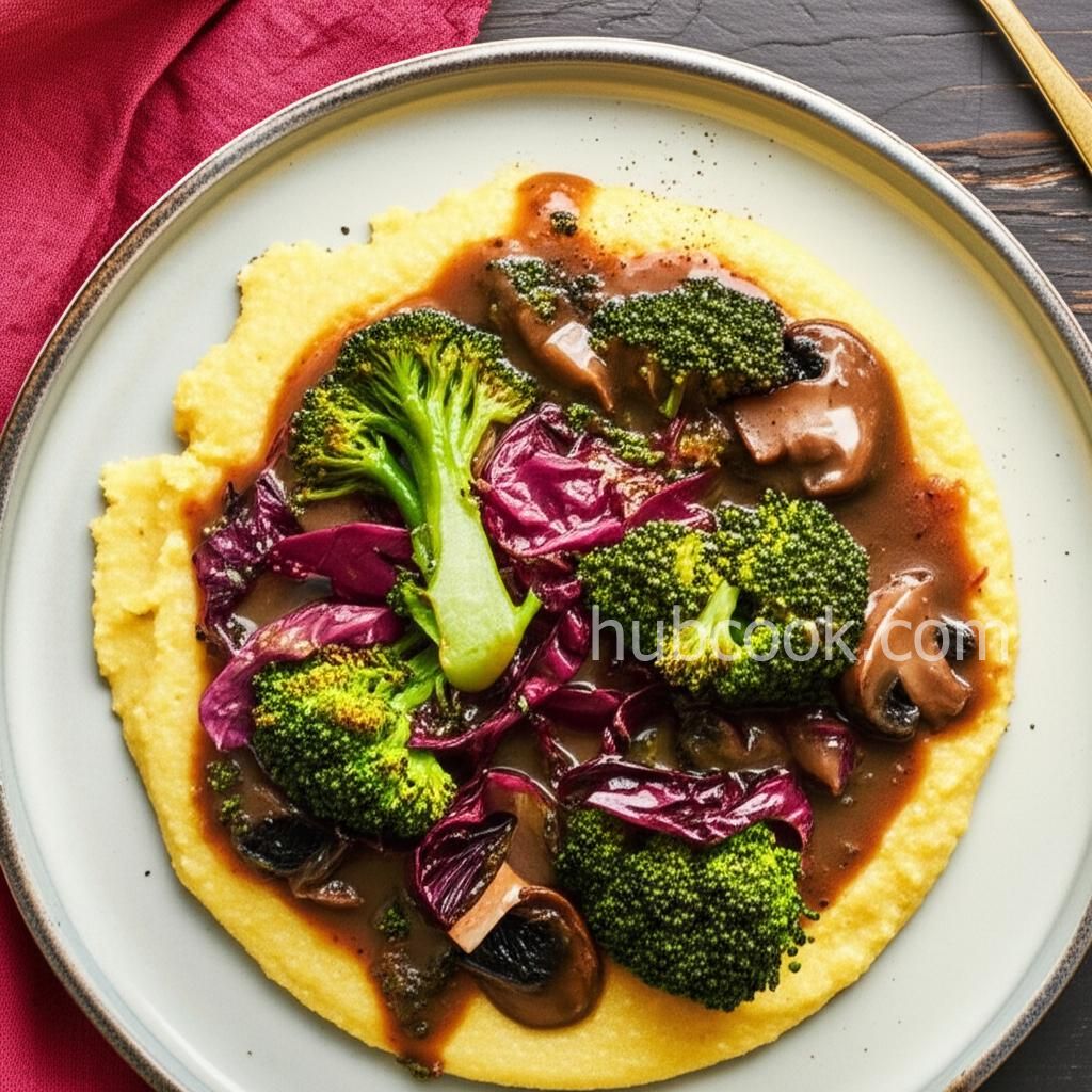 Braised Broccoli and Porcini with Polenta