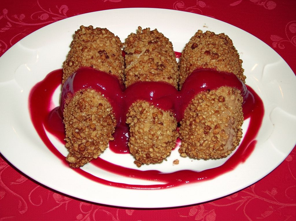 Brie Pecan Rollups with Raspberry Sauce