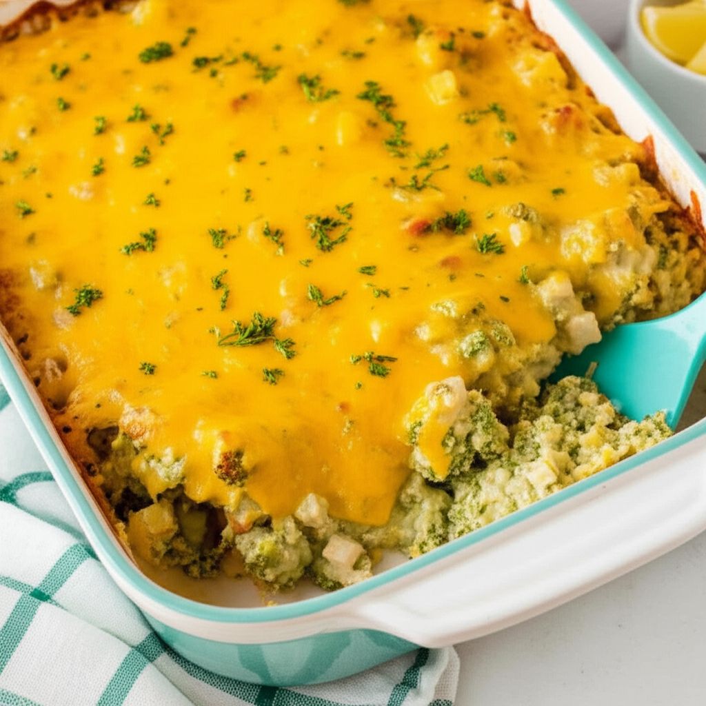 Broccoli, Rice, Cheese, and Chicken Casserole