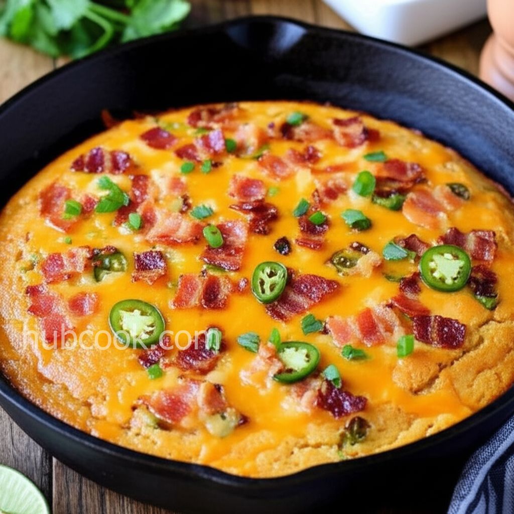 Cheesy Bacon Jalapeno Skillet Cornbread