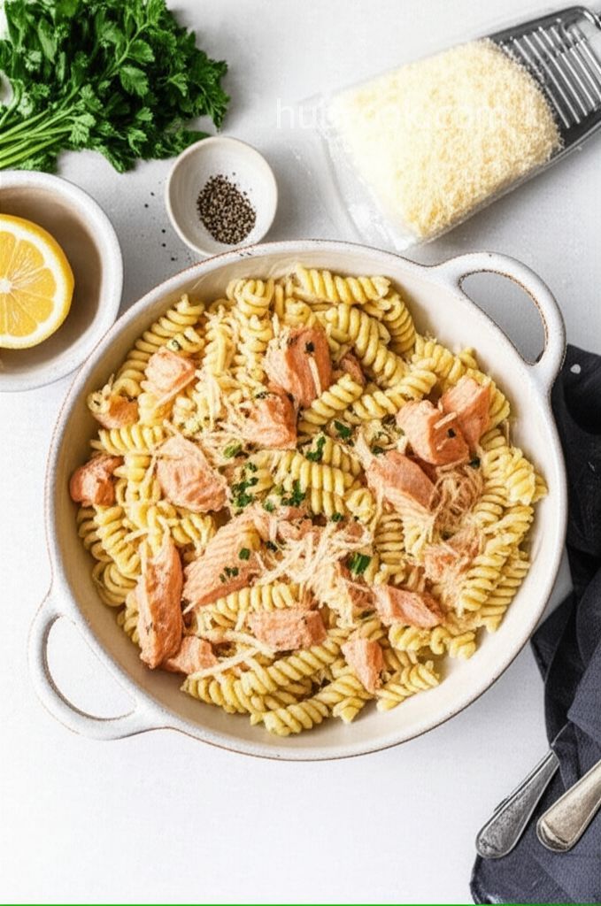 Cheesy Pasta Alfredo with Salmon