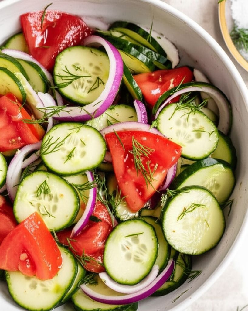 Crispy Cucumbers and Tomatoes in Dill Dressing