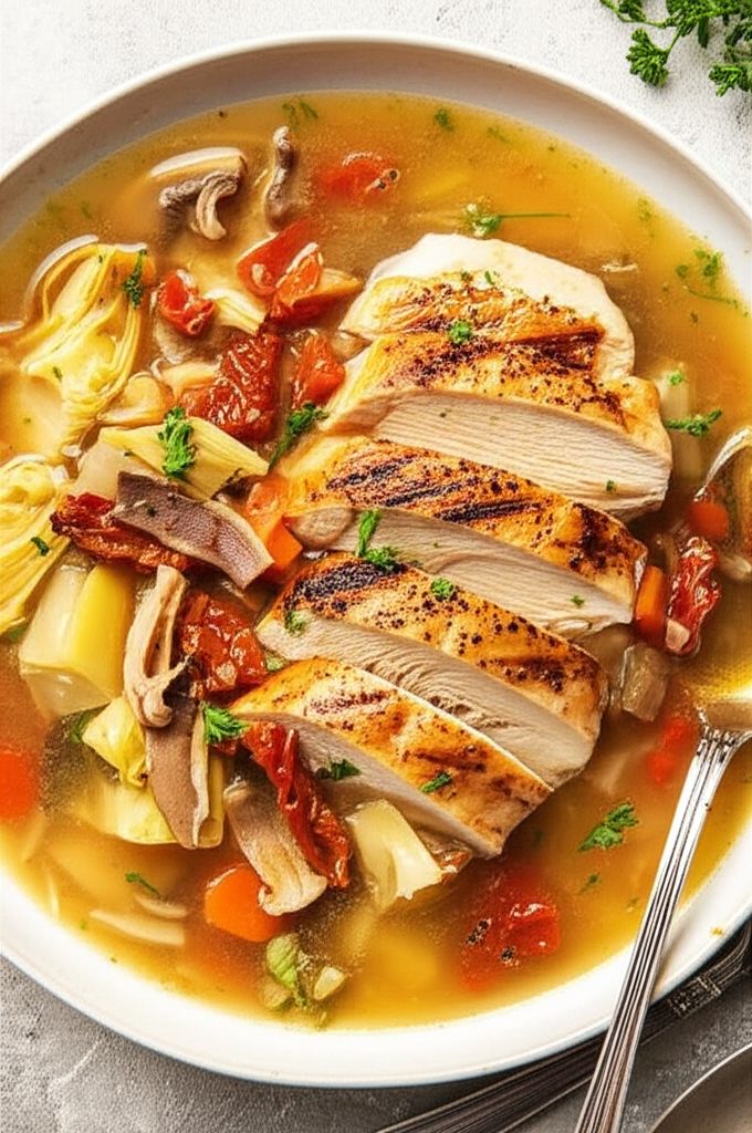 Grilled Chicken and Artichoke Soup