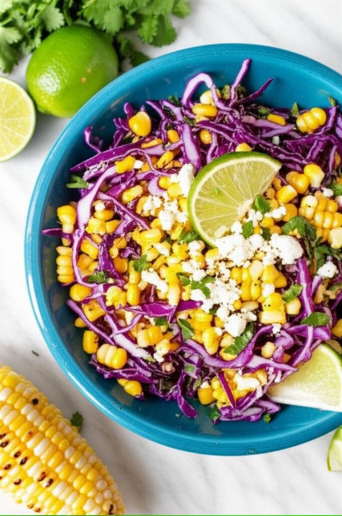 Grilled Corn and Red Cabbage Slaw