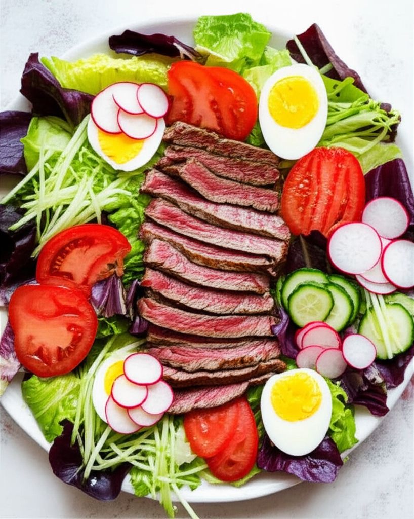 Layered Beef Salad with Warm Dressing