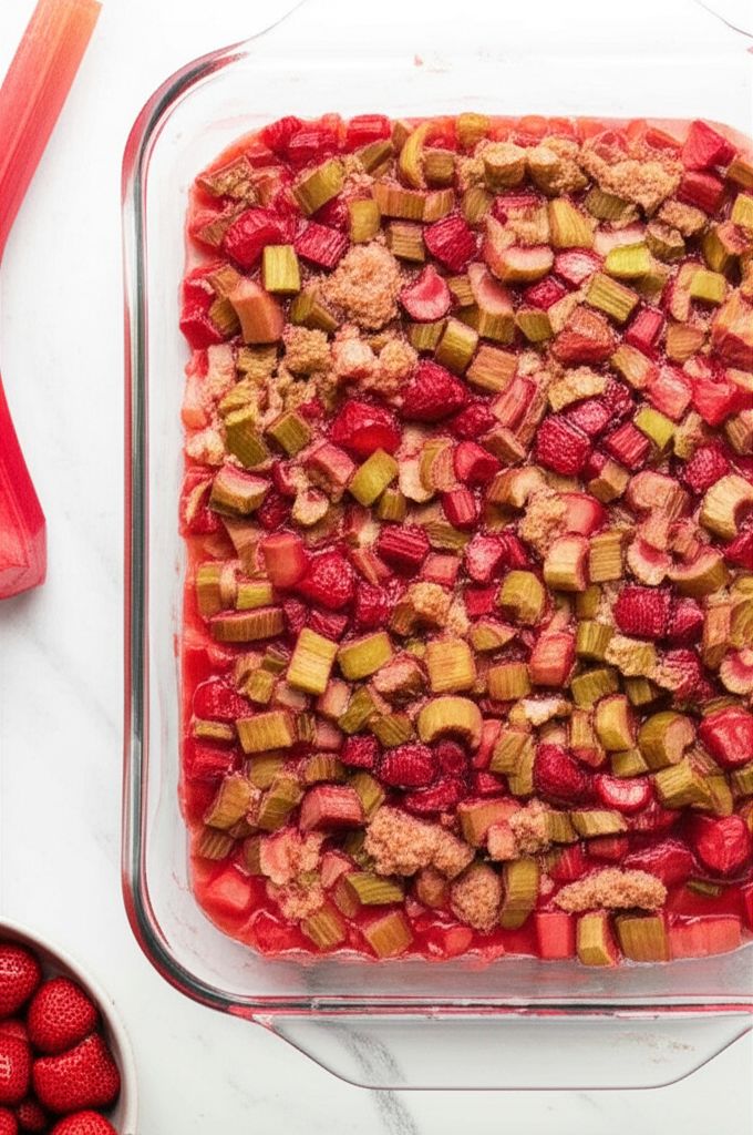 Rhubarb and Strawberry Dump Cake