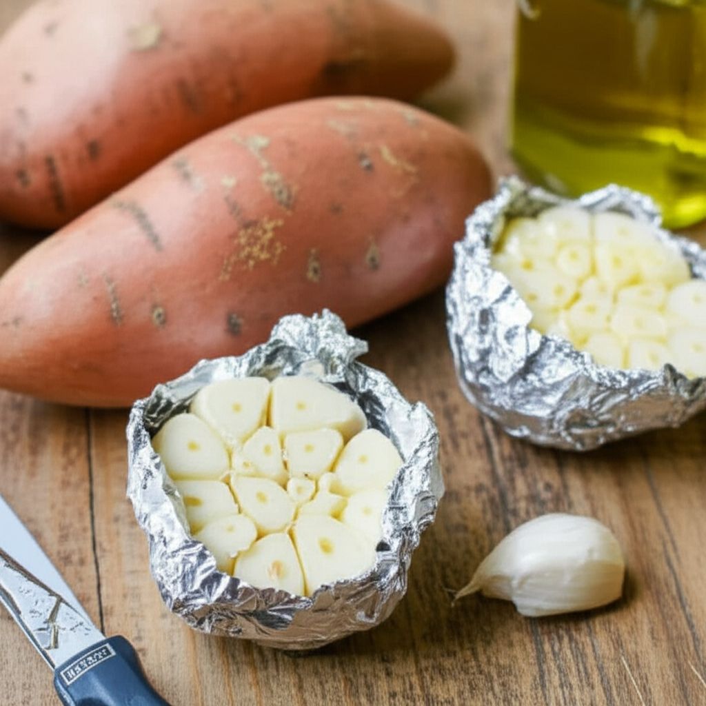 Roasted Garlic Sweet Potatoes