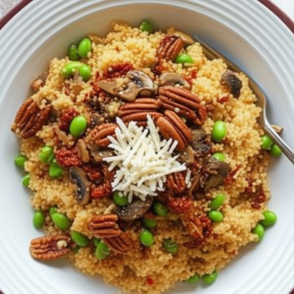 Roasted Pecan Couscous with Sun Dried Tomatoes and Mushrooms