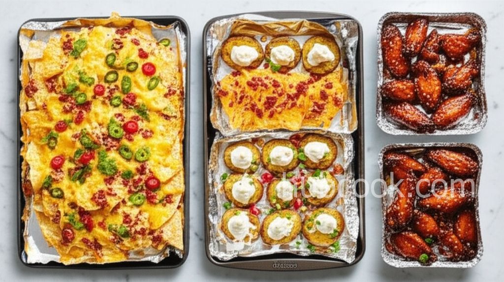 Sheet Pan Nachos, Sticky Sesame Ginger Wings, and Smashed Loaded Potatoes from Reynolds Wrap®