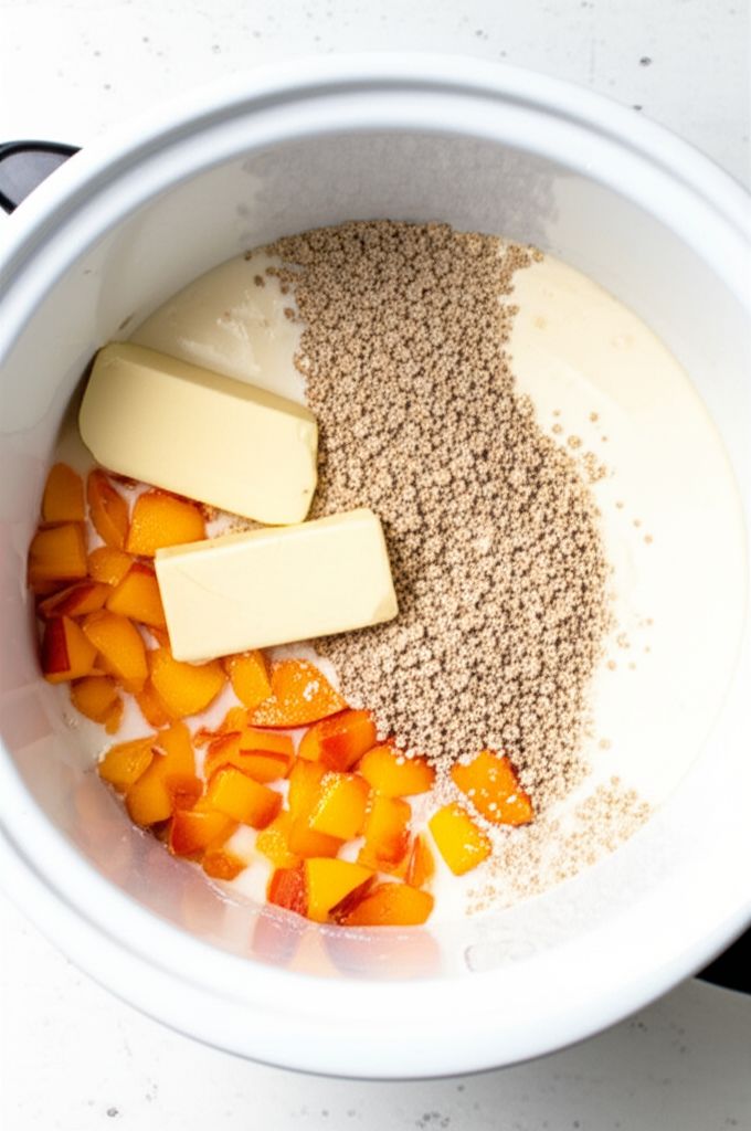 Slow Cooker Peaches and Cream Steel-Cut Oatmeal