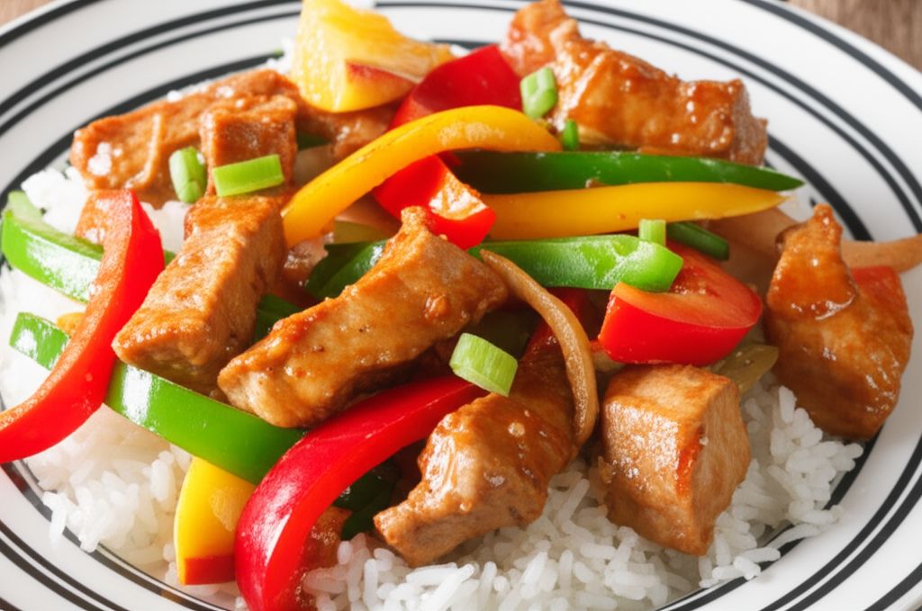 Sweet and Spicy Pork with Apples in Unagi Sauce