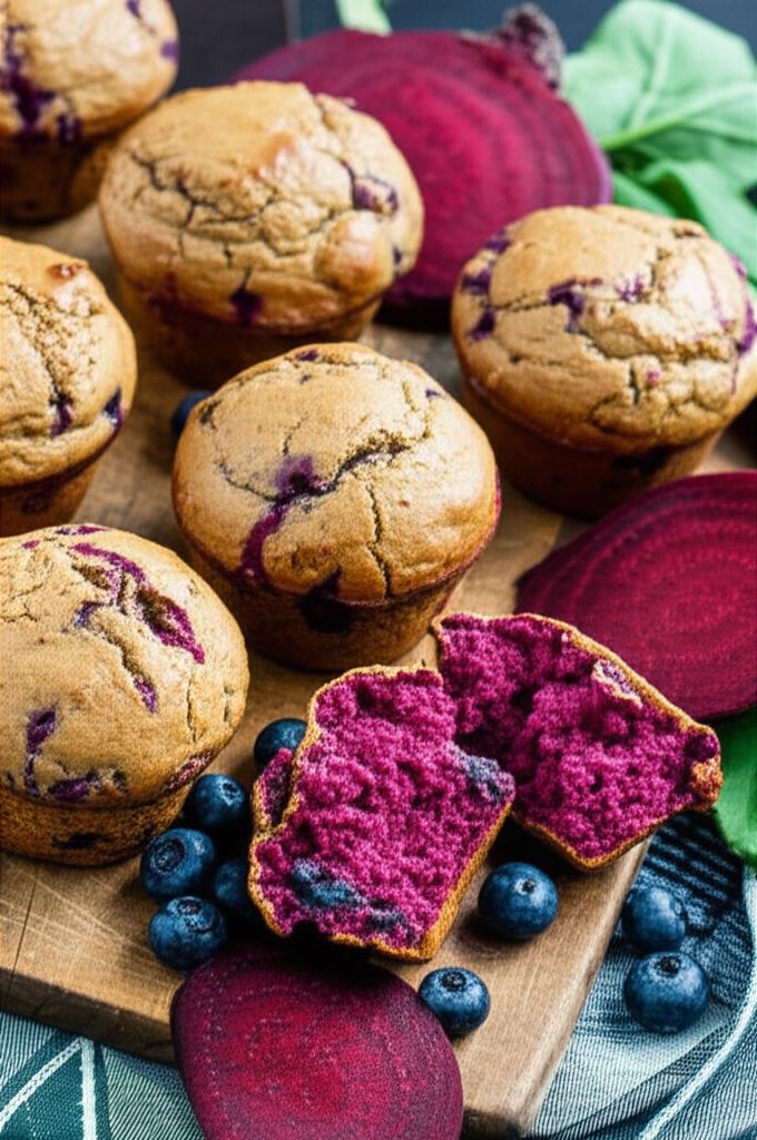 Whole Wheat Blueberry Beet Muffins