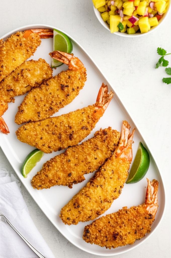Air Fryer Butterflied Shrimp with Pineapple and Mango Salsa