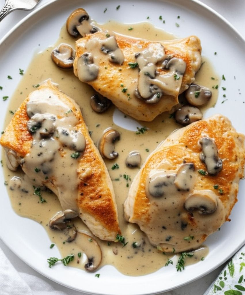 Baked Lemon Chicken Thighs with Mushroom Sauce