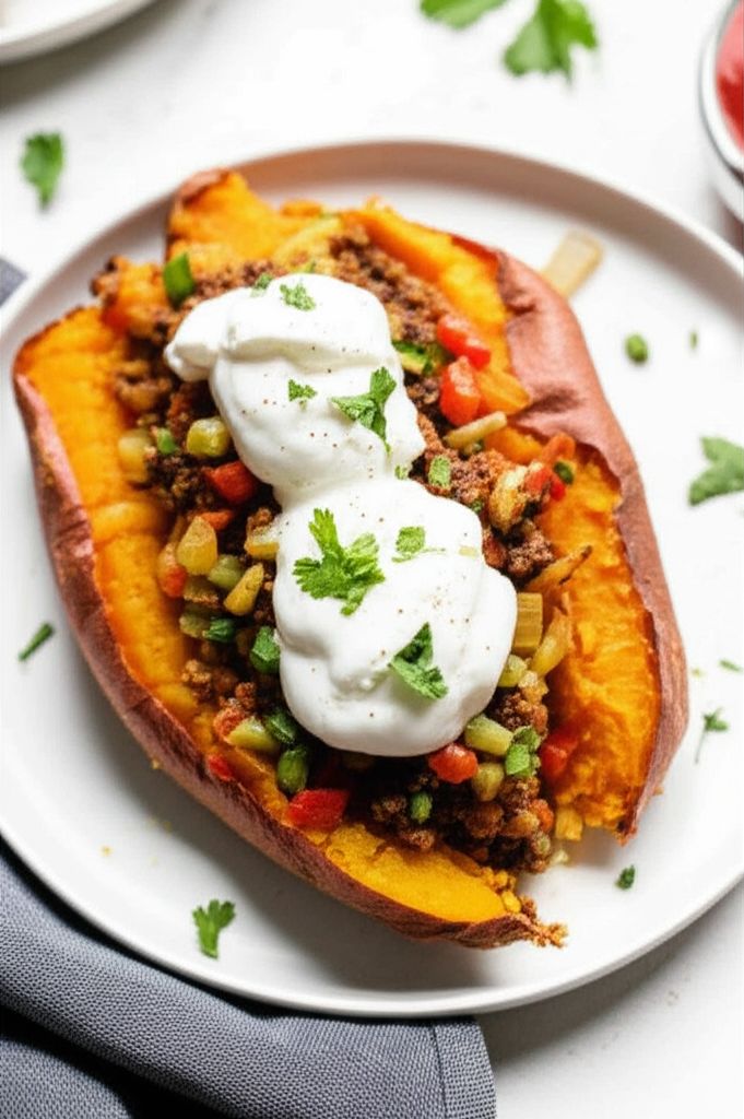 Baked Sweet Potato with Onions and Red Peppers
