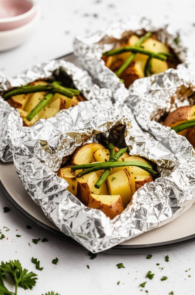 Barbequed Potato and Garlic Scape Packets