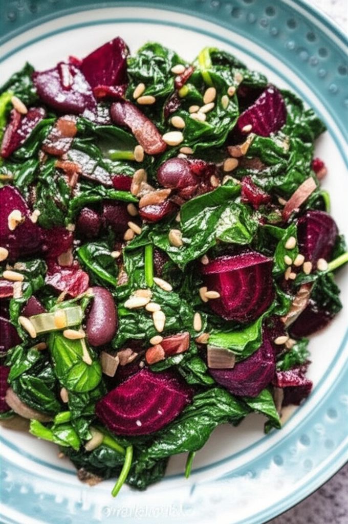 Beet Greens and Baby Spinach with Red Kidney Beans