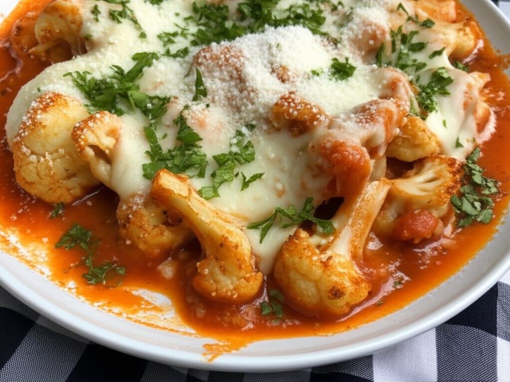 Broiled Cauliflower with Four Cheese Tomato Sauce