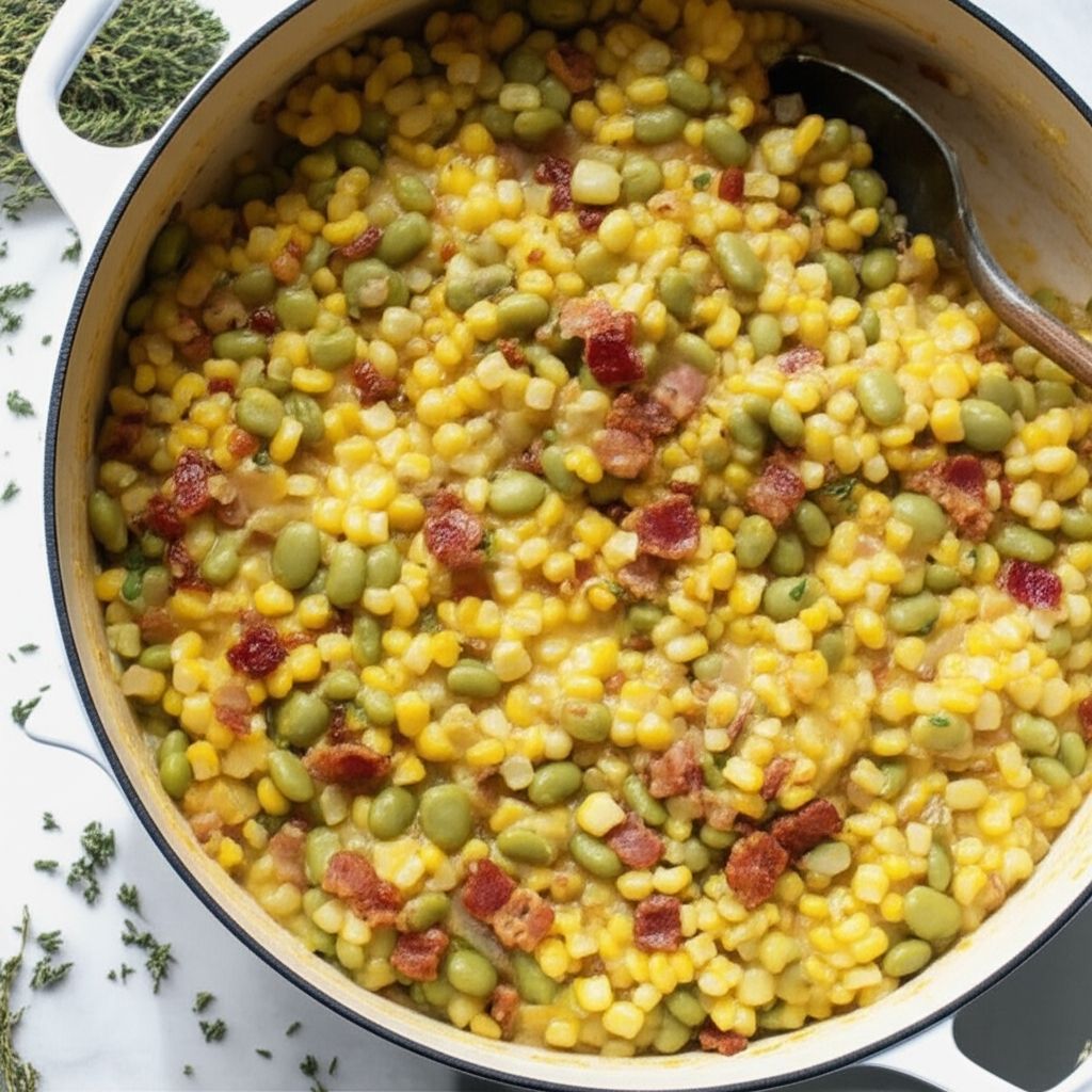 Creamy Succotash with Bacon, Thyme, and Chives