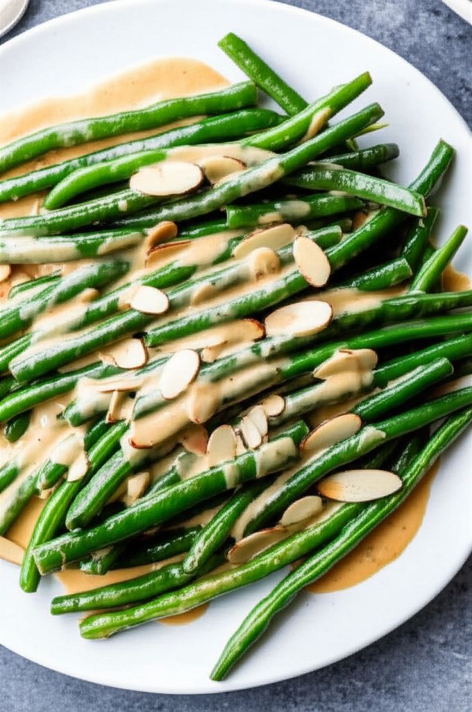 Green Beans With Mustard Cream Sauce and Toasted Almonds