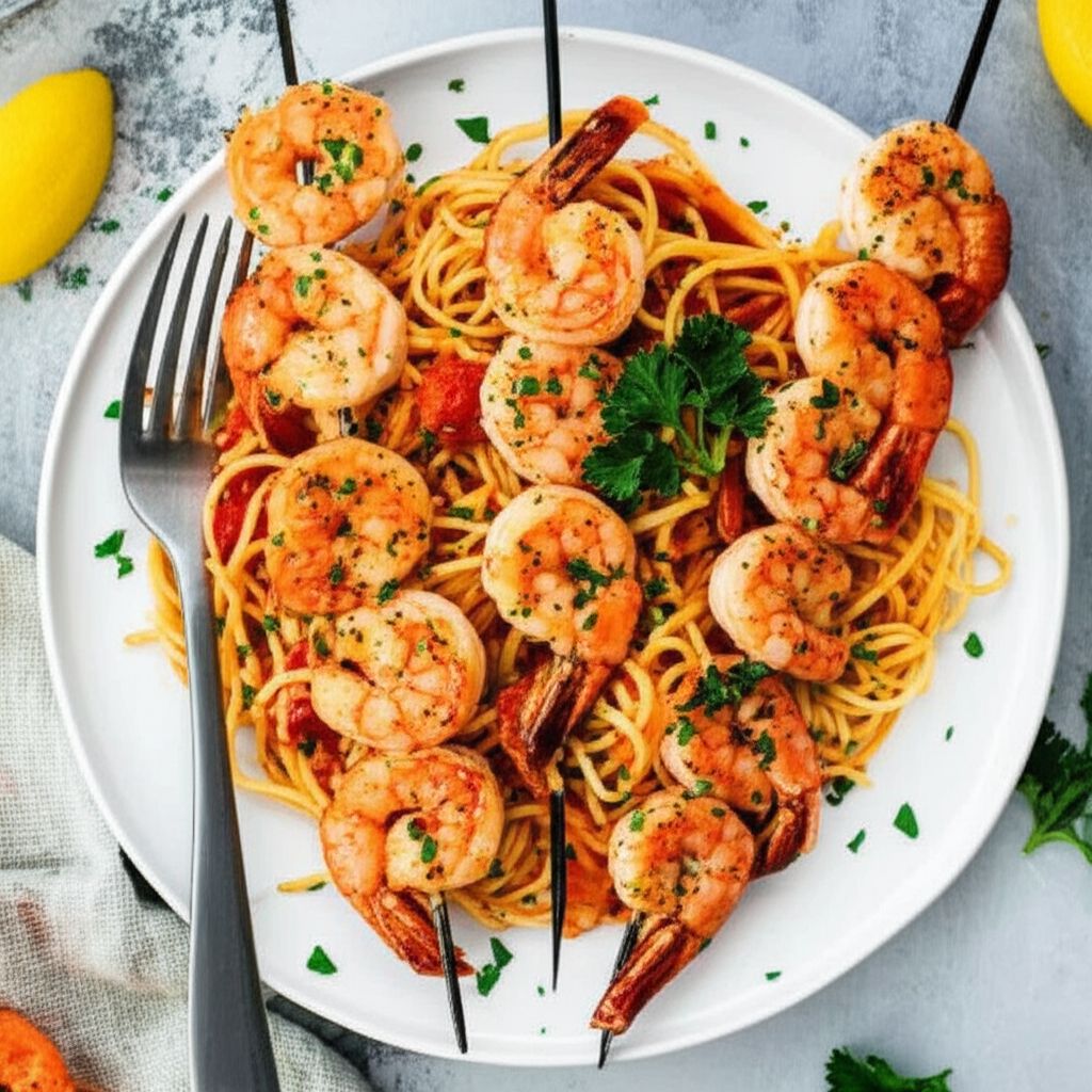 Grilled Shrimp with Fresh Tomato Sauce and Angel Hair Pasta