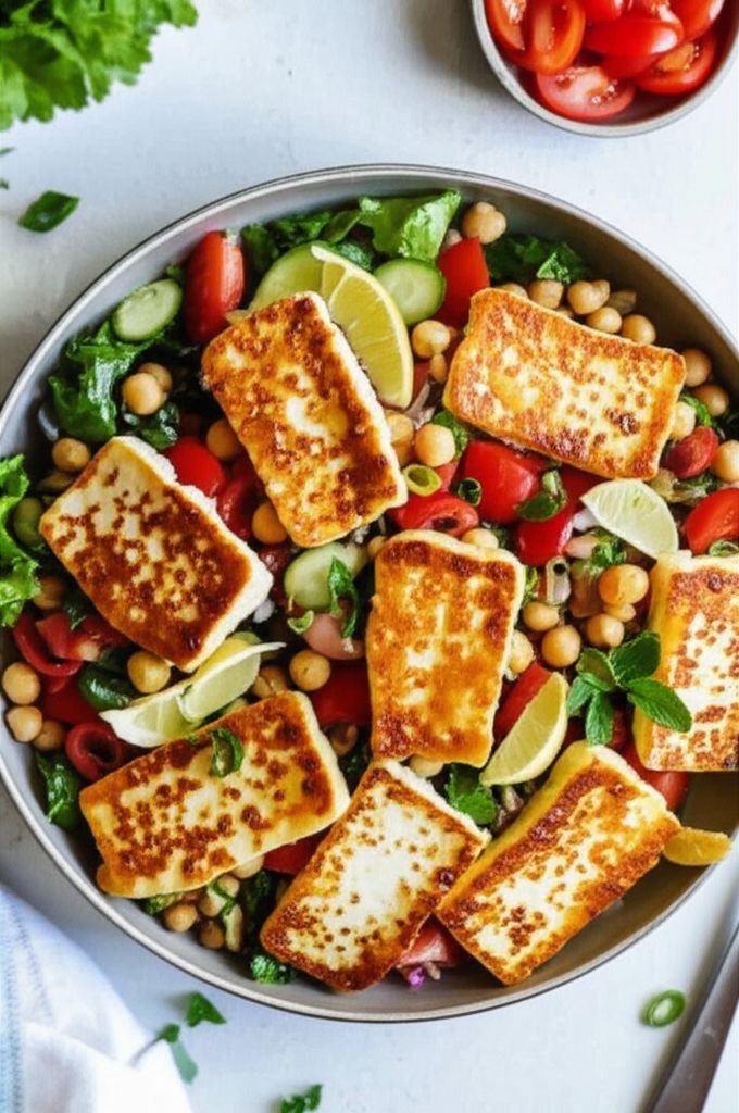 Halloumi, Chickpea, and Tomato Salad with Mint