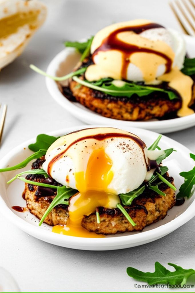 Hash Cake Eggs Benedict with Balsamic Glaze