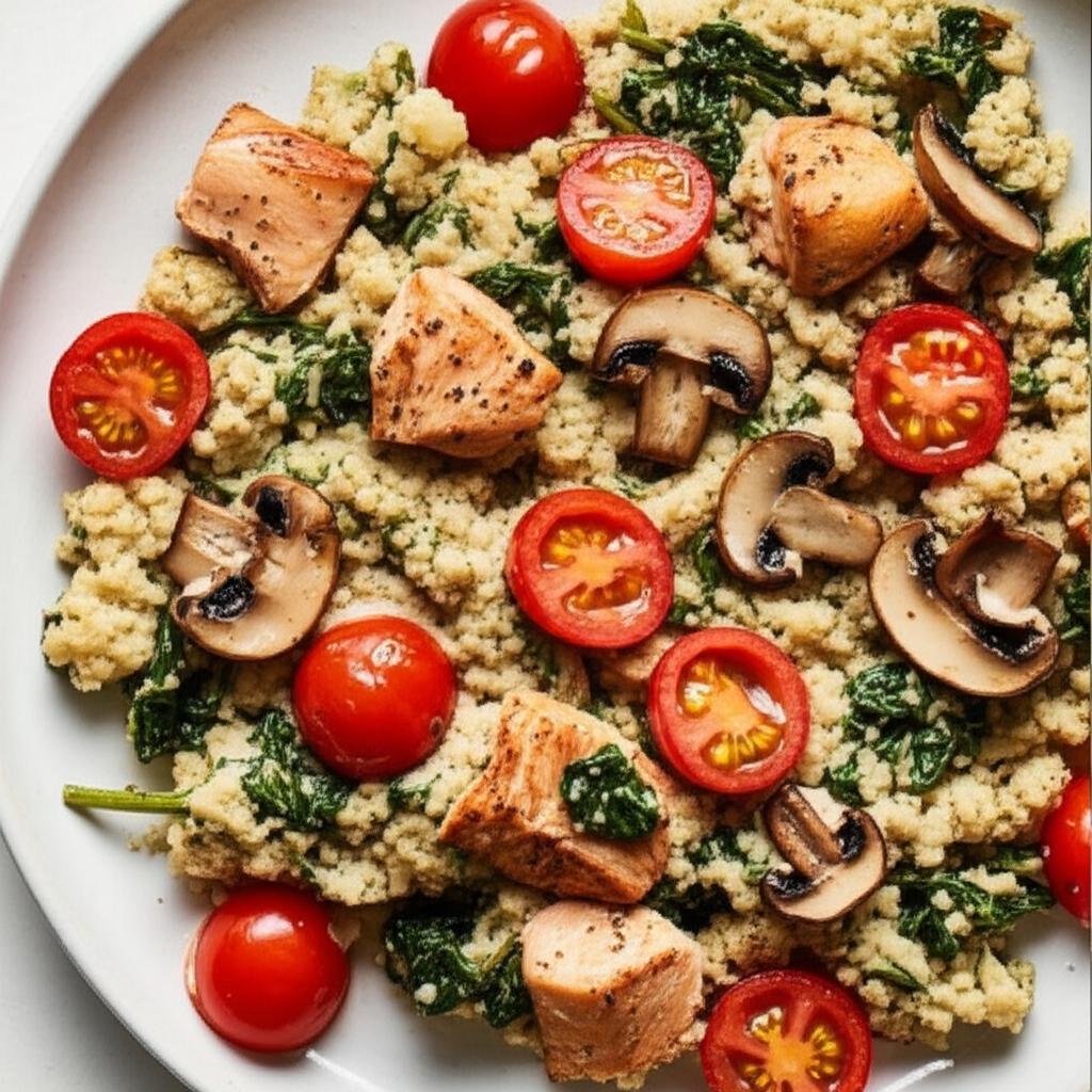 Keto Creamy Spinach, Mushroom, and Tomato Risotto