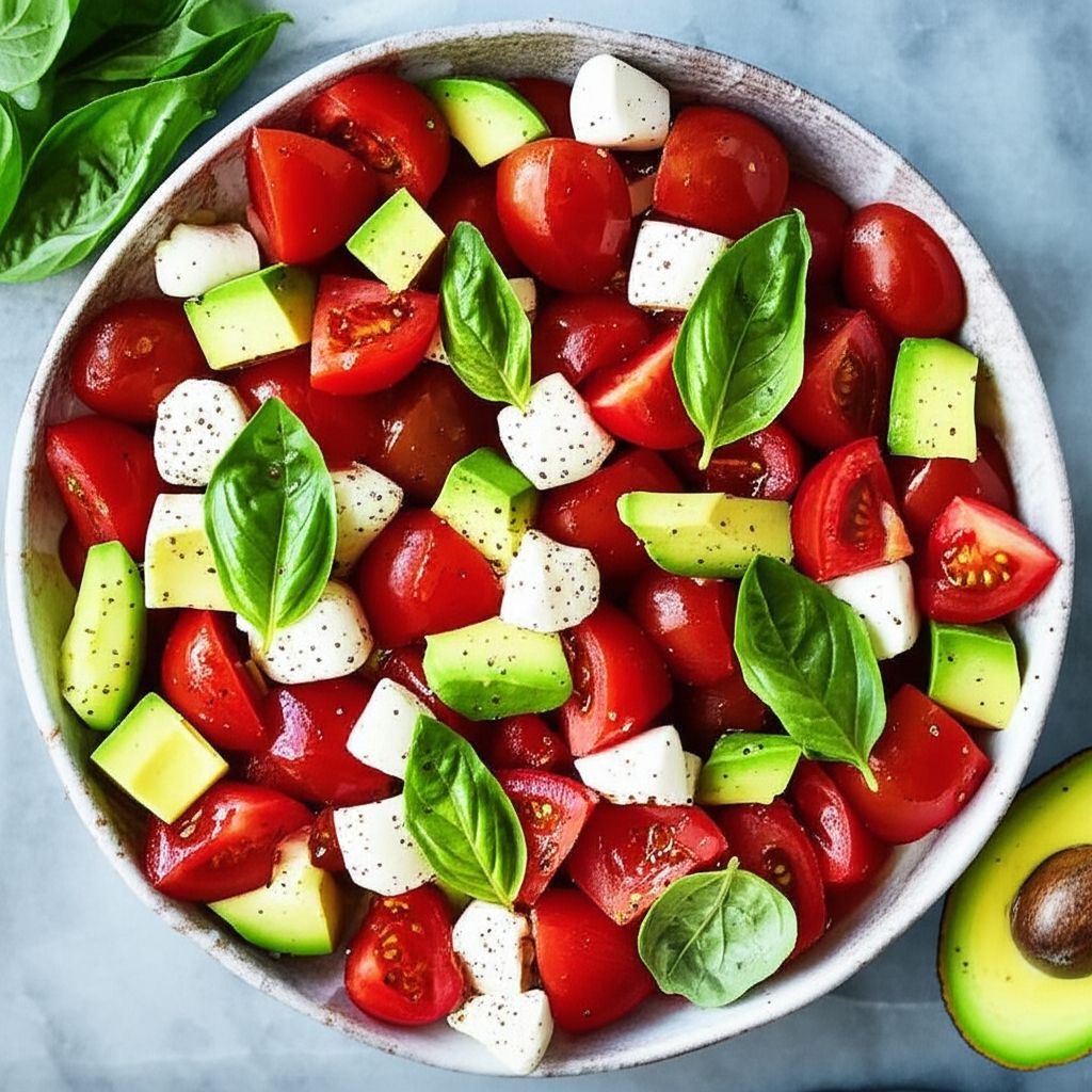 Most Amazing Salad! Tomato, Mozzarella, Avocado, and Bliss