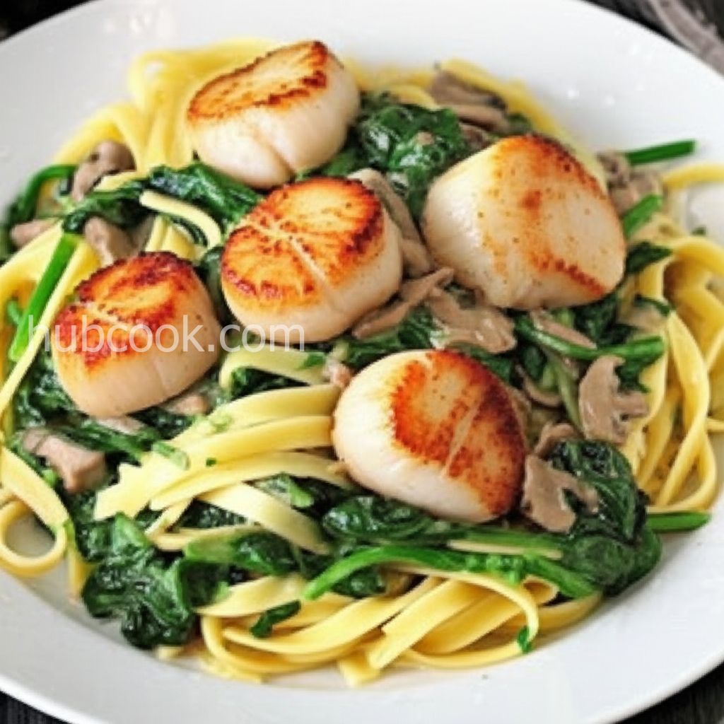 New Year Spinach Fettuccine with Scallops