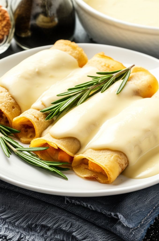 Pumpkin Crepes with Fontina Cheese Sauce