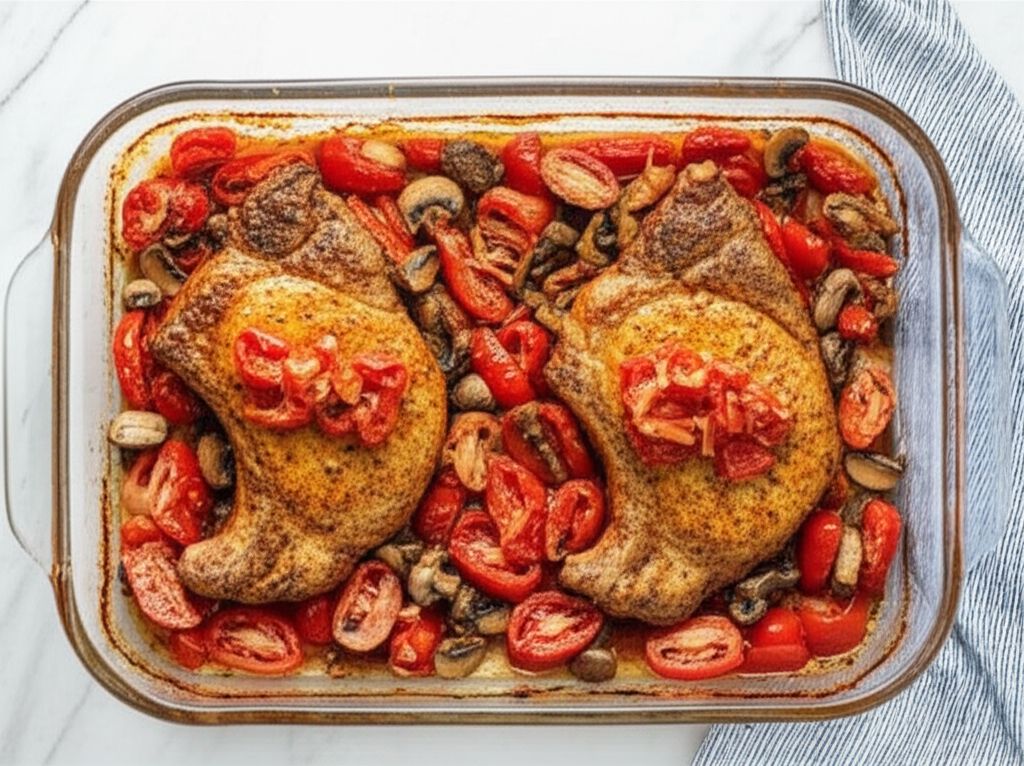 Roasted Pork Chops with Tomatoes, Mushrooms, and Garlic Sauce