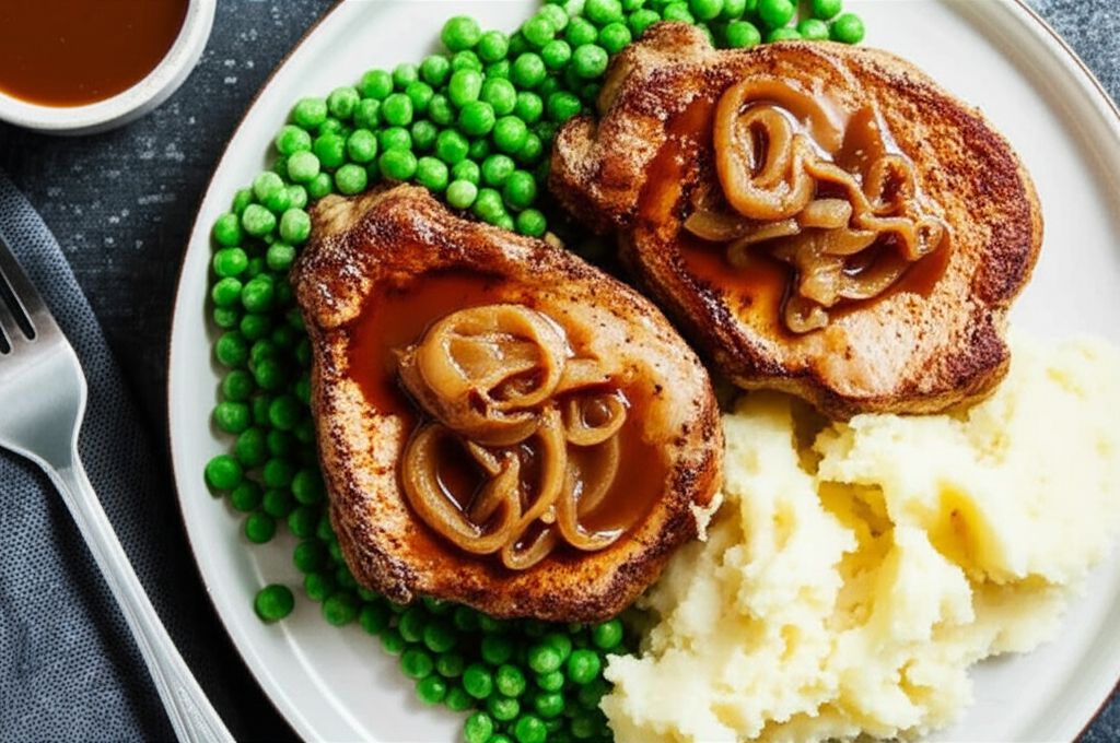 Slow Cooker Pork Chops with Caramelized Onions and Peas