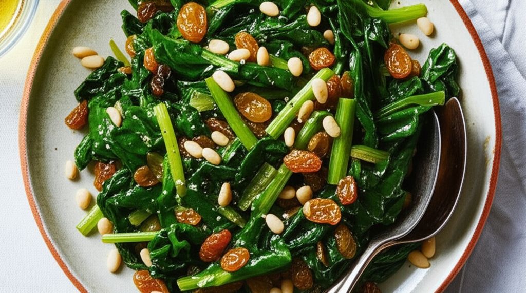 Spanish-Style Swiss Chard with Raisins and Pine Nuts