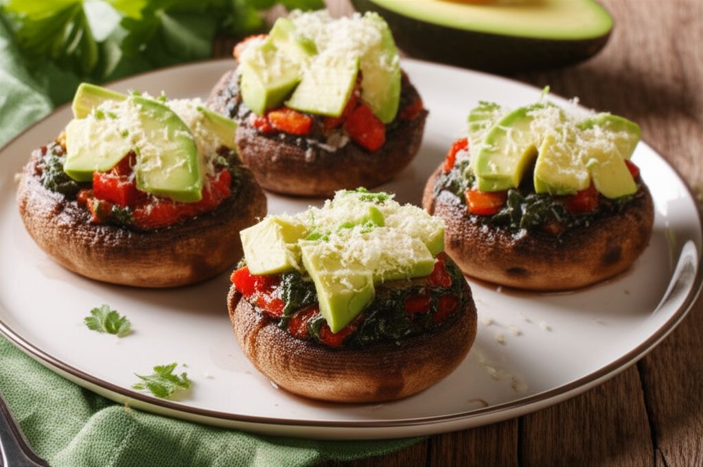 Spinach Stuffed Portobello Mushrooms with Avocado