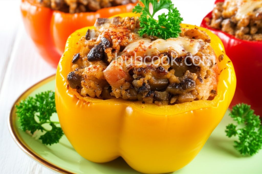 Stuffed Cauliflower Rice Peppers with Chicken and Mushrooms