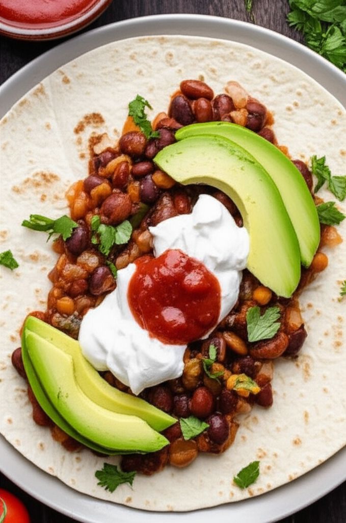 Tomato Spinach and Bean Burrito