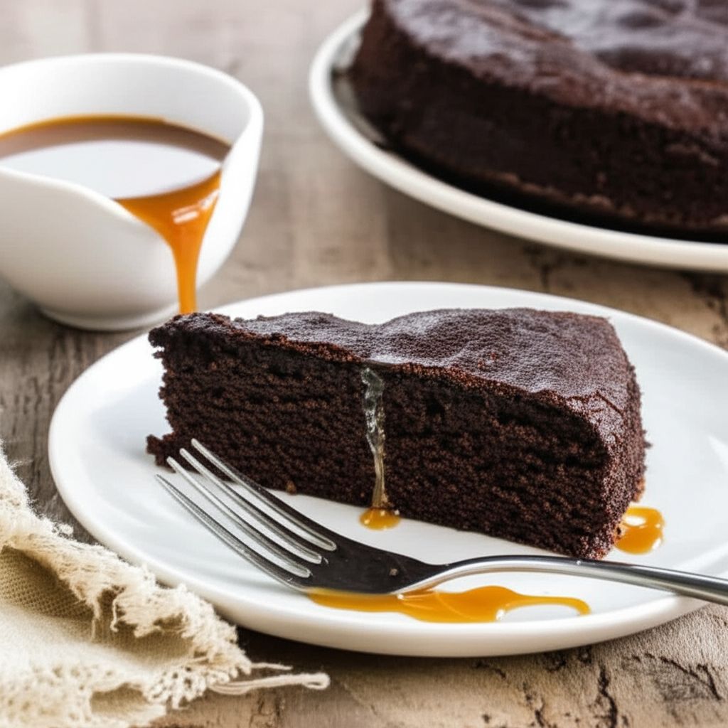 Warm Flourless Chocolate Cake with Caramel Sauce