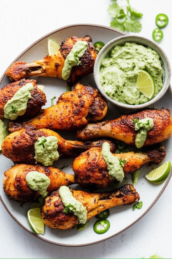 Air-Fried Peruvian Chicken Drumsticks with Green Crema