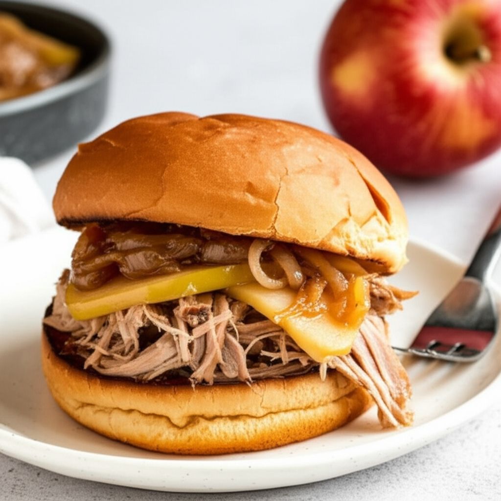 Apple Cider Pulled Pork with Caramelized Onion and Apples
