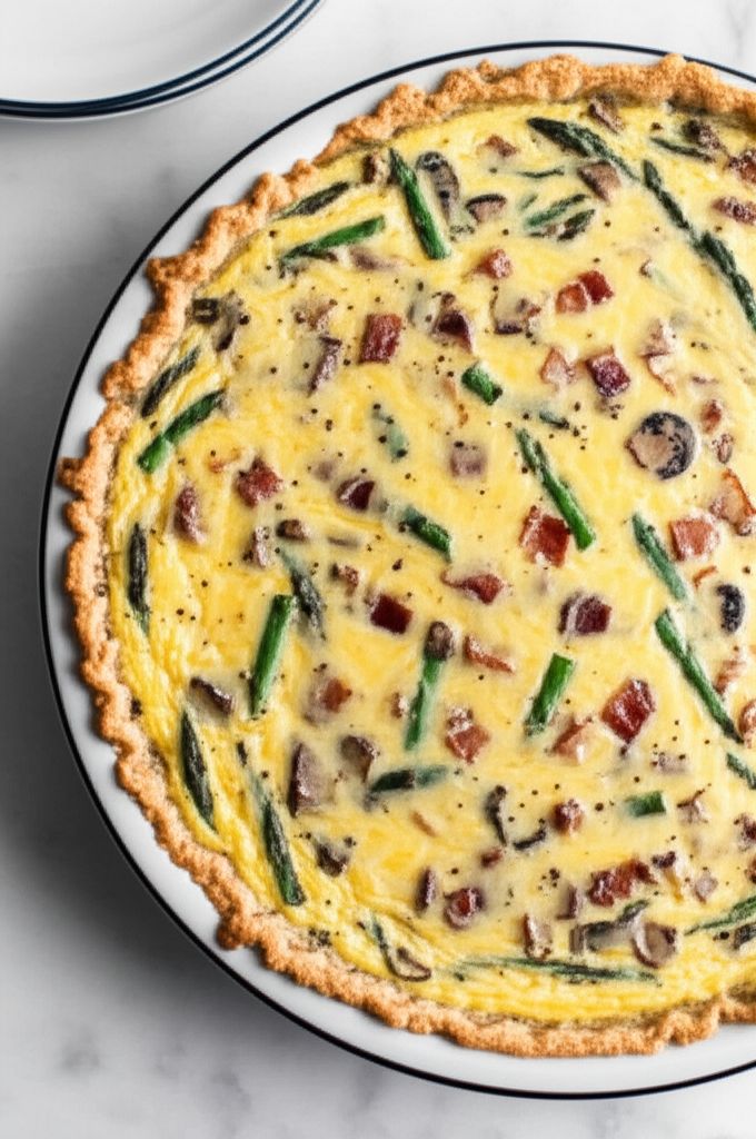Asparagus Mushroom Bacon Crustless Quiche